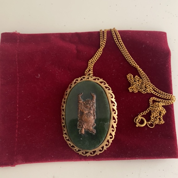 Jade Green Pendant Necklace Brooch - Picture 4 of 12